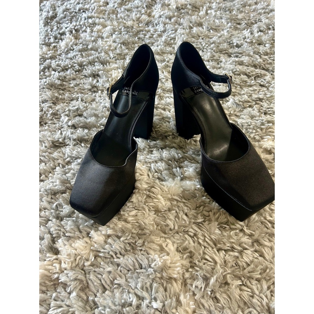 Jeffrey Campbell Ovr-N-Out Satin Platform Heels in Black sz 38 (US 7.5) - Picture 2 of 6